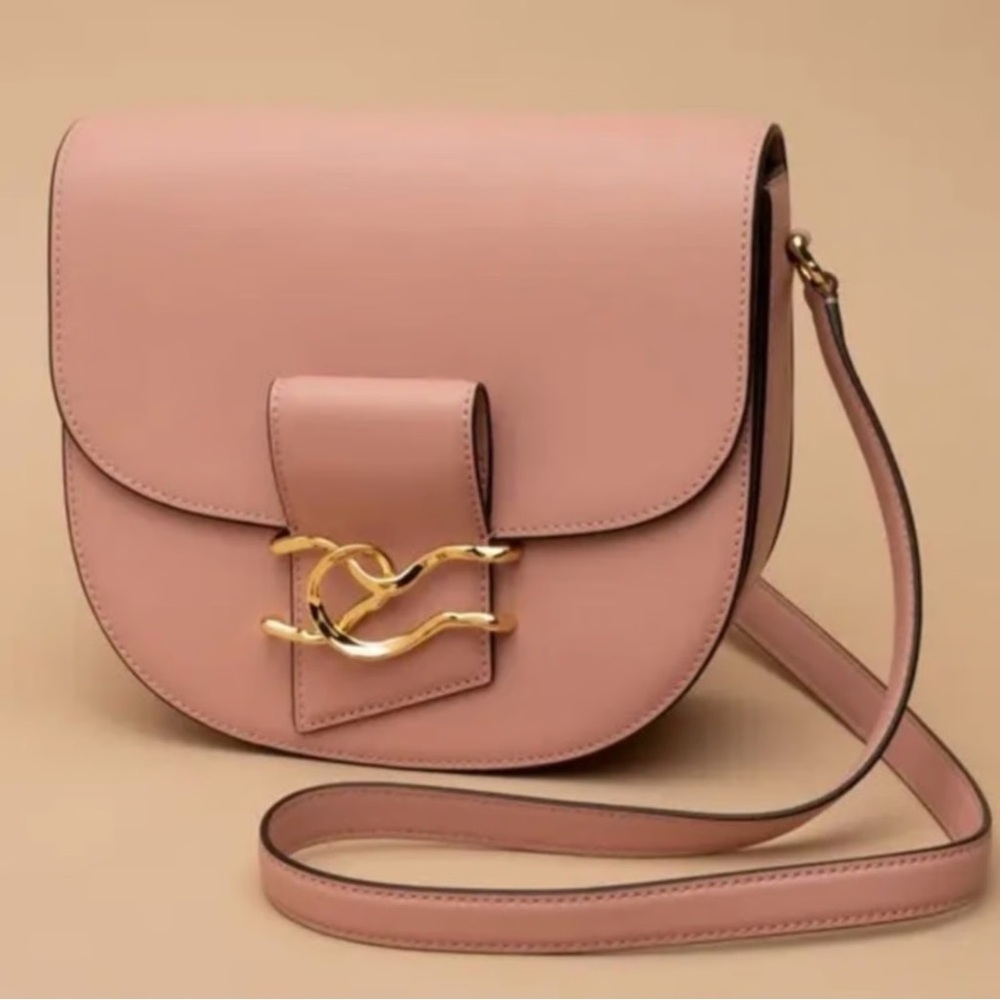Alexis Bittar TWISTED GOLD LEATHER SADDLE BAG IN DUSTY PINK - Picture 1 of 7